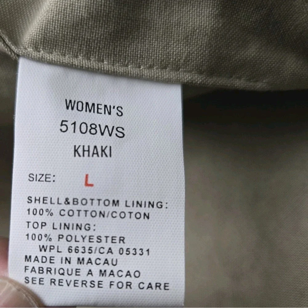 Vtg Womens Large Woolrich Cotton Button Close Safari Jacket Belted Khaki Chore - Picture 8 of 9